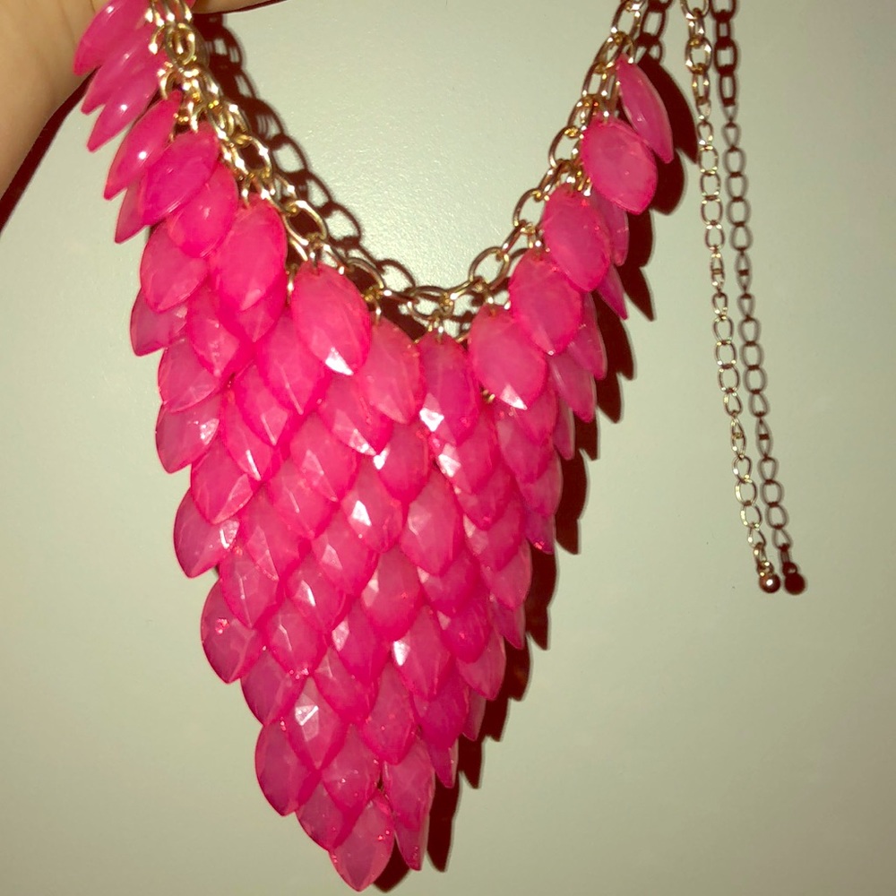 pink jewel necklace and earrings